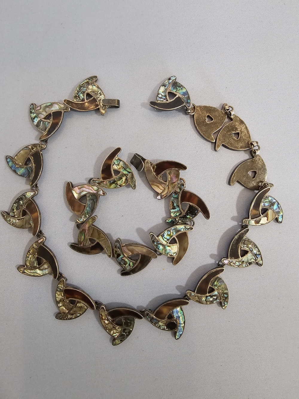 Gold-Tone Abalone Inlay Link Necklace and Bracelet Set